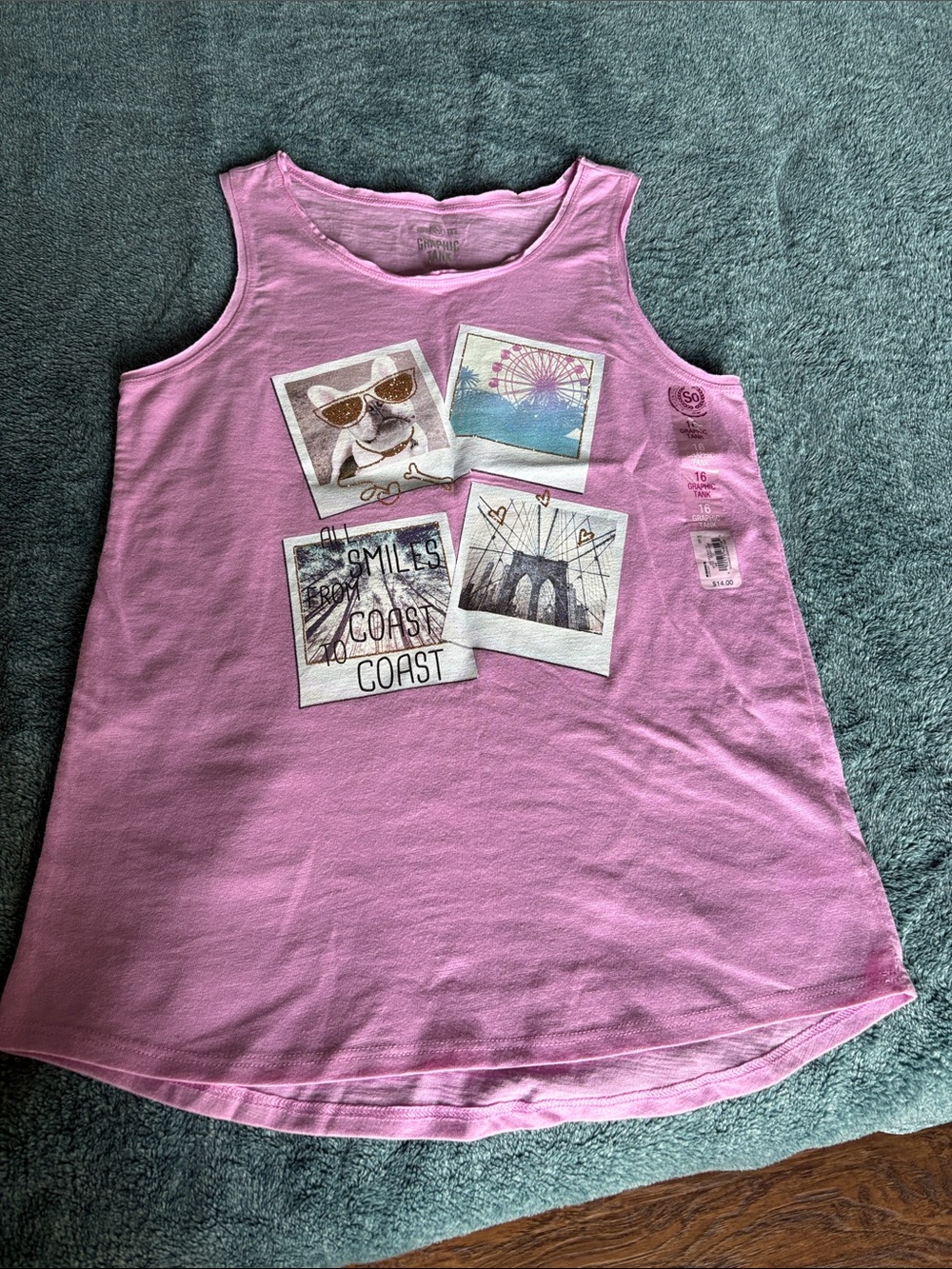 SO Pink Girls Graphic Tank Top with Coastal Photo-Block Print